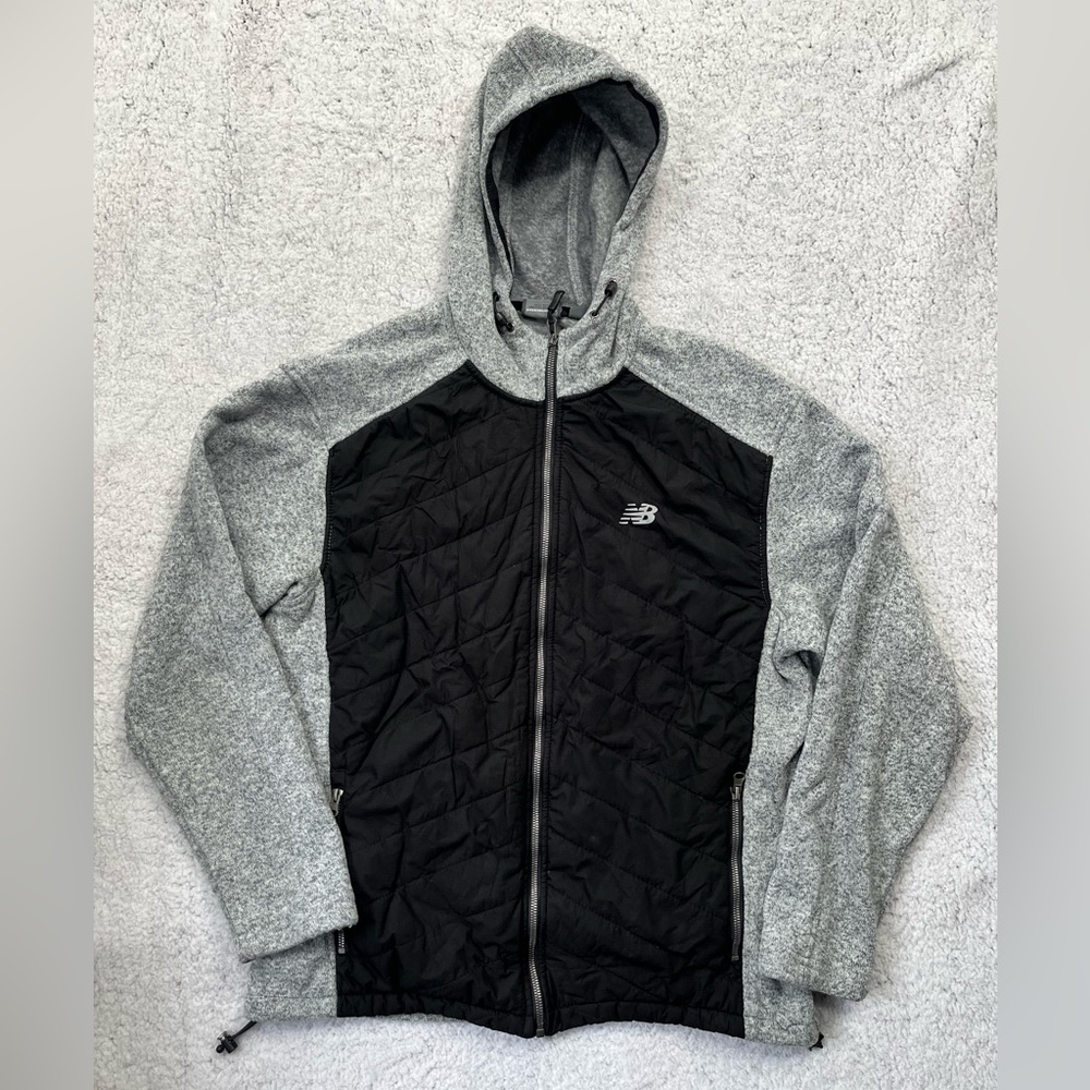 Men's New Balance Black Gray Quilted Zip Front Hoodie Jacket Size L